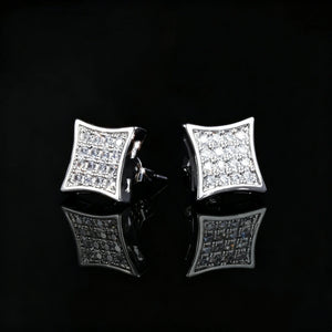10mm Curved Square Iced Out Micro Pave Stud Earrings, silver plated full paved VVS CZ hip hop earrings for men | RDRIP JEWELRY