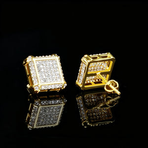 11MM Iced Out Square Frame Punk Screw Back Stud Earrings, Gold Plated VVS Simulated Diamond Micro Pave Square Earrings with Screw Back Closure, Hip Hop Punk Piercing Jewelry Gift for Men Women RDRIP JEWELRY