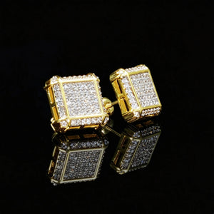 11MM Iced Out Square Frame Punk Screw Back Stud Earrings, Gold Plated VVS Simulated Diamond Micro Pave Square Earrings, Secure Screwback Hip Hop Punk Piercing Jewelry Gift for Men Women RDRIP JEWELRY