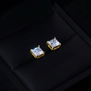 Gold Plated 2.40 Carat 7mm Princess Cut Square VVS1 Moissanite 4 Prong Screw Back Stud Earrings, D-E Color Sparkling Solitaire Hip Hop Earrings for Men Women, RDRIP JEWELRY.Yellow Gold Finish Princess Cut Square Moissanite Studs 2.40ct VVS1 925 Sterling Silver Diamond Alternative Unisex Bling Jewelry, RDRIP JEWELRY