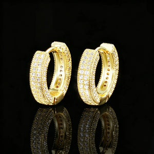 3-Row Micro Pave Huggie Hoop Earrings, 18K Gold Plated Iced Out VVS Simulated Diamond Hoop Earrings Hip Hop Unisex Jewelry RDRIP JEWELRY