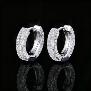 3-Row Micro Pave Huggie Hoop Earrings, White Gold Plated Iced Out VVS Simulated Diamond Huggie Hoops Hip Hop Unisex Jewelry RDRIP JEWELRY