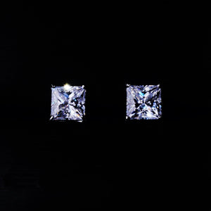 Close Up Shot of 2.40 Carat 7mm Princess Cut Square VVS1 Moissanite 4 Prong Screw Back Stud Earrings, D-E Color Sparkling Solitaire Earrings for Men Women Hip Hop Jewelry, RDRIP JEWELRY