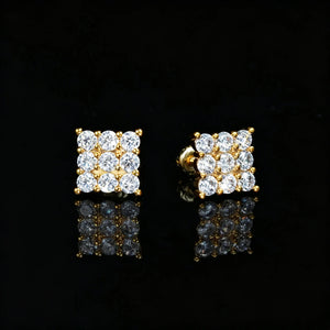 8MM Iced Out Grid Square Cluster Cubic Zirconia Screw Back Stud Earrings, Gold Plated Micro Pave Square Piercing Jewelry, Unisex Hip Hop Bling Earrings for Men Women RDRIP JEWELRY