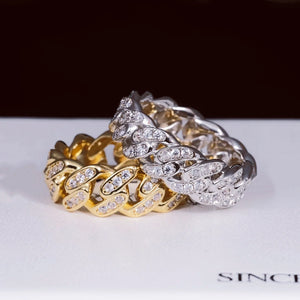 8mm CZ iced cuban link ring gold silver two tone set, full paved cubic zirconia hip hop men statement ring, 18k gold plated icy cuban band ring for men urban street fashion RDRIP JEWELRY