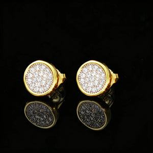 18K Gold-Plated Round Pavé Cluster Stud Earrings, Iced Out Flawless VVS Simulated Diamond Screw Back Earrings, Unisex Hip Hop Bling Statement Jewelry RDRIP JEWELRY