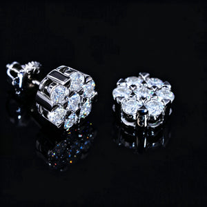 Iced Out S925 Sterling Silver Round 7 Stone Flower Cluster VVS Moissanite Screw Back Stud Earrings Hip Hop Mens Jewelry RDRIP JEWELRY