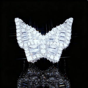 Front closeup shot Oversized 3D Butterfly Iced Ring Full Micro‑Pave Baguette AAA cubic zirconia men hip hop bling jewelry sparkling icy stones black reflective background top view detail shot RDRIP JEWELRY