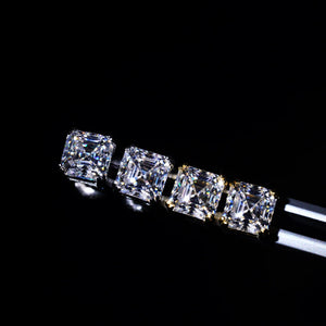D-E Color VVS Clarity Asscher Cut Moissanite Stud Earrings, S925 Sterling Silver With Gold Prongs, Different Size Comparison Shot Luxury Ear Studs For Men Women RDRIP JEWELRY