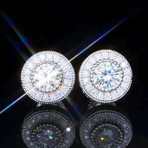 Double Cluster Halo Full Iced VVS Moissanite Stud Earrings 925 Sterling Silver White Gold Plated Round Micro Pave Screw Back Unisex Hip Hop Bling Flash Sparkle RDRIP JEWELRY