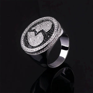 Iced Out Heartbreak Signet Ring for Men black white simulated diamond broken heart hip hop statement ring two tone pave crystal oval top wide band rapper jewelry RDRIP JEWELRY