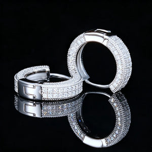 S925 VVS1 Moissanite Fully Iced 3D Thick Huggie Hoop Earrings White Gold Plated Micro Pave Click Lock Closure Unisex Hip Hop Bling Jewelry RDRIP JEWELRY