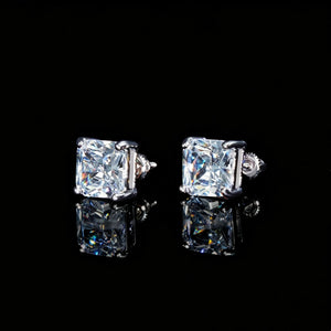 Solid 925 Silver Radiant Cut 9MM 4 Prong Screw Back Stud Earrings, Shiny Clear CZ Square Stone 4 Prong Setting Ear Studs, Screwback Piercing Jewelry Gift for Men Women RDRIP JEWELRY