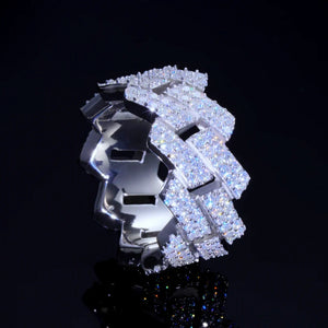 Extra wide thick 11mm full iced out miami cuban link ring prong‑set D‑color VVS1 moissanite stones genuine 925 sterling silver white gold plated heavy hip hop men statement ring bling icy cuban band ring RDRIP JEWELRY

