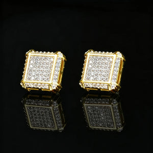 11MM Iced Out Square Frame Punk Screw Back Stud Earrings, Gold Plated VVS Simulated Diamond Micro Pave Square Earrings, Secure Screwback Hip Hop Punk Piercing Jewelry Gift for Men Women RDRIP JEWELRY
