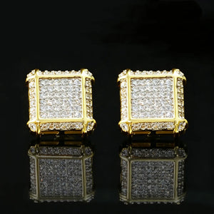 11MM Iced Out Square Frame Punk Screw Back Stud Earrings, Gold Plated VVS Simulated Diamond Micro Pave Square Earrings, Secure Screwback Hip Hop Punk Piercing Jewelry Gift for Men Women RDRIP JEWELRY
