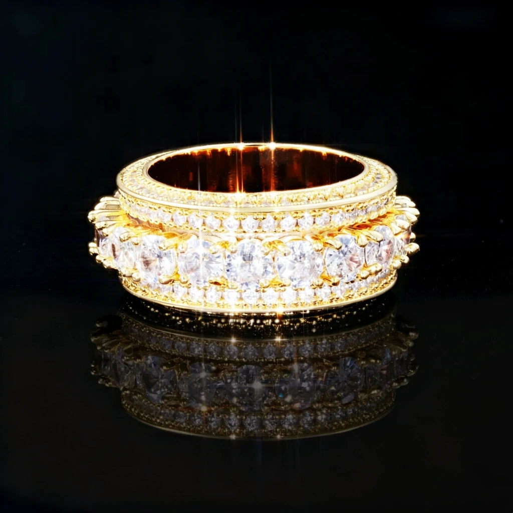18K gold plated five‑row full paved iced out band ring for men heavy weight hip hop wide eternity band AAA cubic zirconia micro pave hand set stones bling statement jewelry RDRIP JEWELRY SINCE 2016
