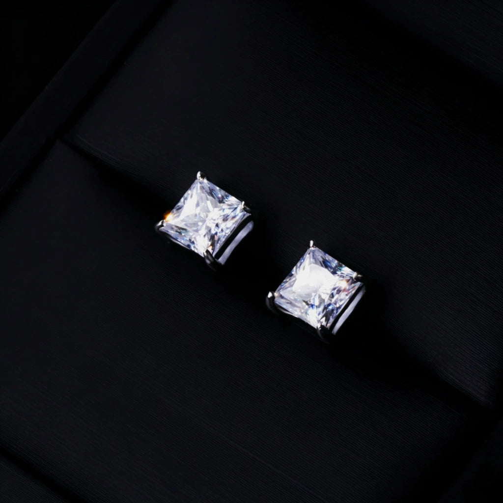2.40 Carat 7mm Princess Cut Square VVS1 Moissanite 4 Prong Screw Back Stud Earrings, D-E Color 925 Sterling Silver White Gold Plated Hip Hop Solitaire Earrings for Men Women, RDRIP JEWELRY

