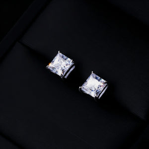 2.40 Carat 7mm Princess Cut Square VVS1 Moissanite 4 Prong Screw Back Stud Earrings, D-E Color 925 Sterling Silver White Gold Plated Hip Hop Solitaire Earrings for Men Women, RDRIP JEWELRY

