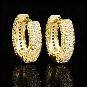 3-Row Micro Pave Huggie Hoop Earrings, 18K Gold Plated Iced Out VVS Simulated Diamond Huggie Hoops Hip Hop Unisex Jewelry RDRIP JEWELRY
