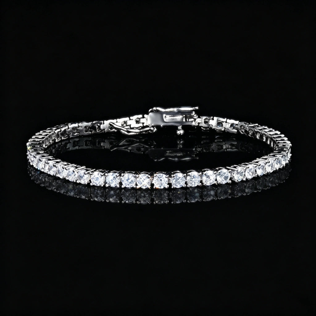 3mm Iced Out Bling 18K Gold-Plated Tennis Bracelet for Men Women, Premium Cubic Zirconia Simulated Diamond Prong Set Hip Hop Jewelry, Sleek Single Row Iced Bracelet, Sparkling CZ Tennis Bracelet, Durable Fashion Jewelry Gift, RDRIP JEWELRY
