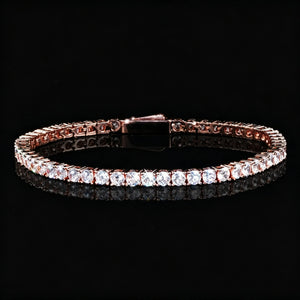 3mm Rose Gold Iced Out Tennis Bracelet, 18K Rose Gold-Plated Cubic Zirconia Simulated Diamond Prong Set Bracelet, Sleek Single Row Bling Hip Hop Jewelry for Men and Women, Sparkling CZ Tennis Bracelet, Durable Daily Wear Fashion Jewelry, RDRIP JEWELRY

