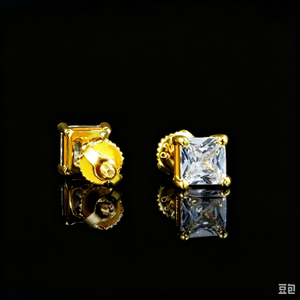 4mm Princess Cut Cubic Zirconia Solitaire Stud Earrings, 18k gold plated four prong square CZ stud earrings, unisex minimalist hip hop jewelry
