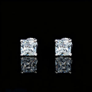 4mm Princess Cut Cubic Zirconia Solitaire Stud Earrings, four prong princess square CZ stud earrings for men women, minimalist unisex daily hip hop jewelry
