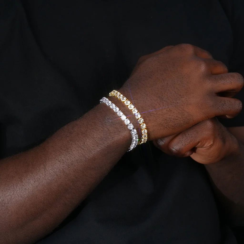 RDRIP JEWELRY 925 Sterling Silver 6mm Sparkle Tennis Bracelet two‑tone stack on men wrist, 18k gold plated and white gold plated flawless VVS simulated diamonds cubic zirconia, unisex hip hop layered wrist styling, men iced out fashion jewelry
