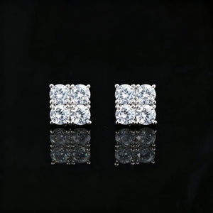 8mm Iced Out Lucky Clover Square Stud Earrings, silver tone gold plated cubic zirconia four stone screw back earrings for men unisex hip hop bling jewelry RDRIP JEWELRY

