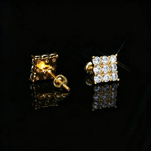 8MM Iced Out Grid Square Cluster Cubic Zirconia Gold Screw Back Stud Earrings, 18k Gold Plated Micro Pave Flawless Cubic Zirconia Square Piercing Earrings with Secure Screw Back Closure, Sparkling Iced Out Hip Hop Statement Bling Jewelry Gift for Men Women RDRIP JEWELRY
