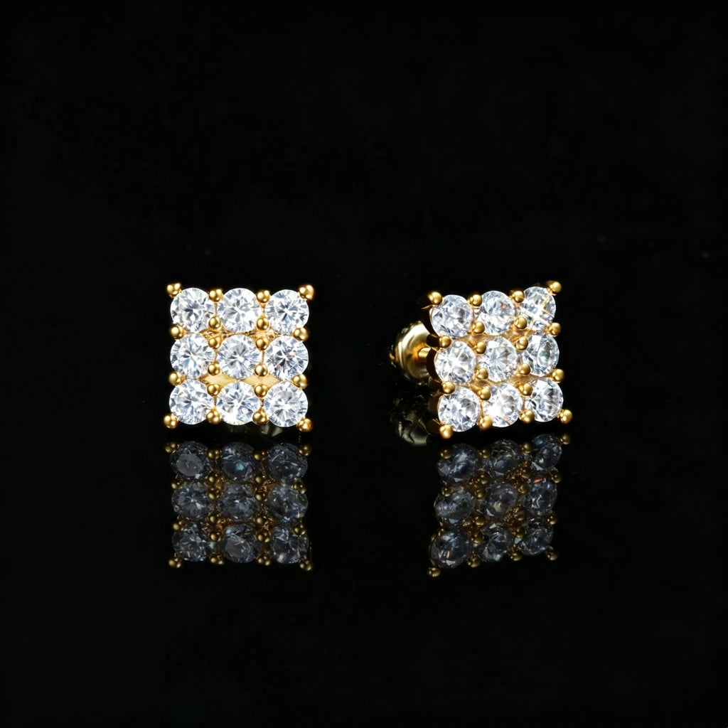 8MM Iced Out Grid Square Cluster Cubic Zirconia Screw Back Stud Earrings, Gold Plated Micro Pave Square Piercing Jewelry, Unisex Hip Hop Bling Earrings for Men Women RDRIP JEWELRY
