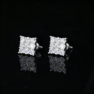 8MM Iced Out Grid Square Cluster Cubic Zirconia Silver Screw Back Stud Earrings, Silver Plated Micro Pave Square Piercing Jewelry, Unisex Hip Hop Bling Earrings for Men Women RDRIP JEWELRY
