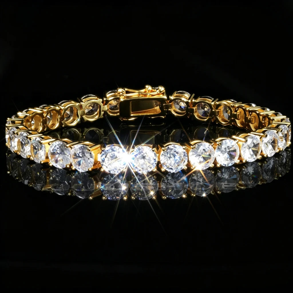 RDRIP JEWELRY 925 Sterling Silver 6mm Sparkle Tennis Bracelet, 18k Gold Plated Flawless VVS Simulated Diamonds, unisex single row hip hop wrist bracelet, sparkling cubic zirconia stones, elegant gift box jewelry for men and women
