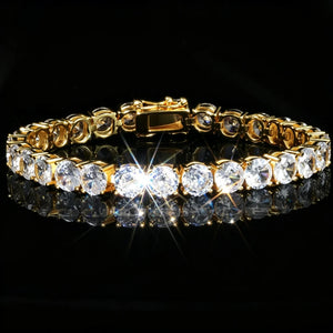 RDRIP JEWELRY 925 Sterling Silver 6mm Sparkle Tennis Bracelet, 18k Gold Plated Flawless VVS Simulated Diamonds, unisex single row hip hop wrist bracelet, sparkling cubic zirconia stones, elegant gift box jewelry for men and women
