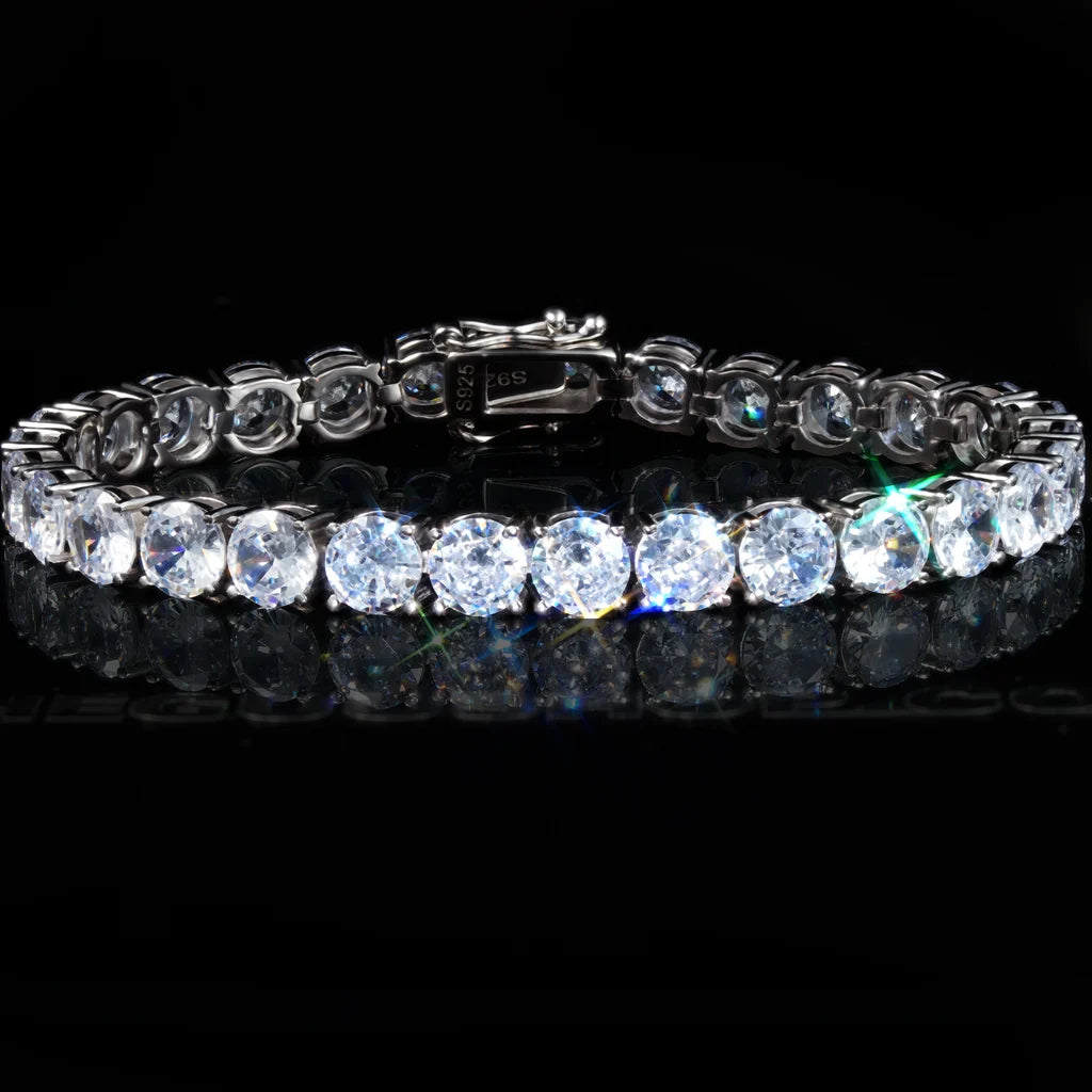 RDRIP JEWELRY 925 Sterling Silver 6mm Sparkle Tennis Bracelet, White Gold Plated Flawless VVS Simulated Diamonds, unisex single row hip hop wrist bracelet, sparkling cubic zirconia stones, silver tone luxury jewelry gift for men and women

