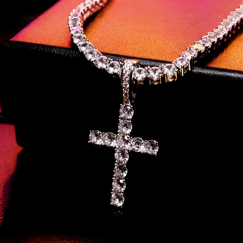 925 sterling silver bling classic cross pendant fully paved with flawless vvs simulated diamonds, iced out hip hop cross charm for tennis chain, sparkling round cut stones street fashion pendant necklace RDRIP JEWELRY
