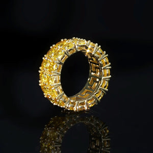 9mm canary yellow double row iced out eternity ring for men 18k gold plated copper band aaa cubic zirconia full eternity ring with greek key inner pattern hip hop bling statement jewelry RDRIP JEWELRY
