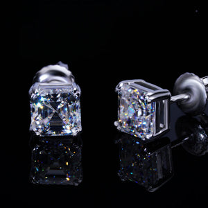 Polished S925 Sterling Silver Asscher Cut VVS Moissanite Solitaire Stud Earrings with Secure Screw Backs, Dazzling Unisex Hip Hop Ear Jewelry RDRIP JEWELRY
