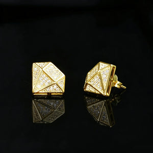 Gold Diamond Facet Style Geometric 3D Stud Earrings, Micro Pave Cubic Zirconia Iced Out Pyramid Ear Studs, Hip Hop Jewelry for Men RDRIP JEWELRY
