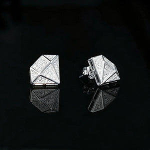 Silver Diamond Facet Style Geometric 3D Stud Earrings, Micro Pave Cubic Zirconia Iced Out Pyramid Ear Studs, Hip Hop Jewelry for Men RDRIP JEWELRY
