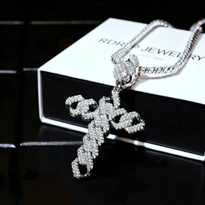 Full Paved Cuban Chain Style Cross Pendant, fully iced out AAA cubic zirconia bling cross charm, mens hip hop religious statement jewelry, silver finish street wear pendant necklace RDRIP JEWELRY
