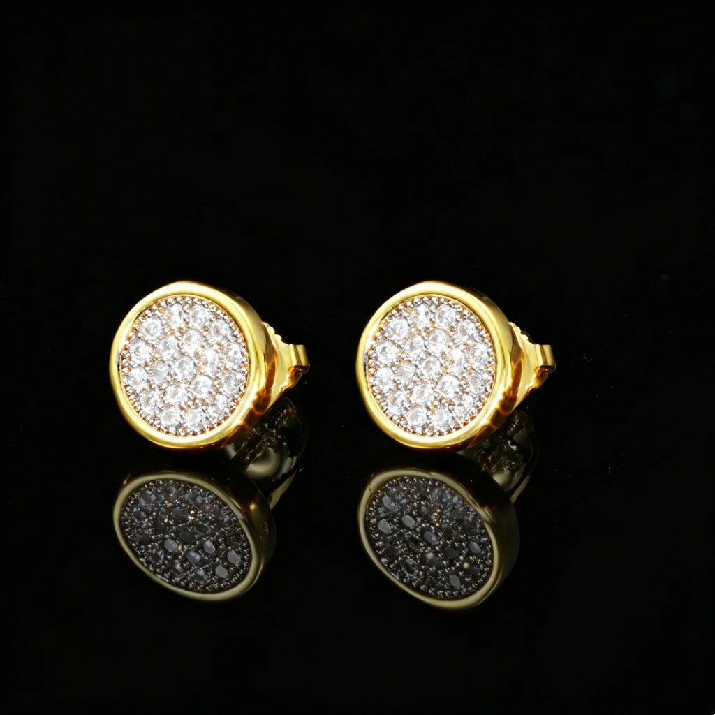 18K Gold-Plated Round Pavé Cluster Stud Earrings, Iced Out Flawless VVS Simulated Diamond Screw Back Earrings, Unisex Hip Hop Bling Statement Jewelry RDRIP JEWELRY
