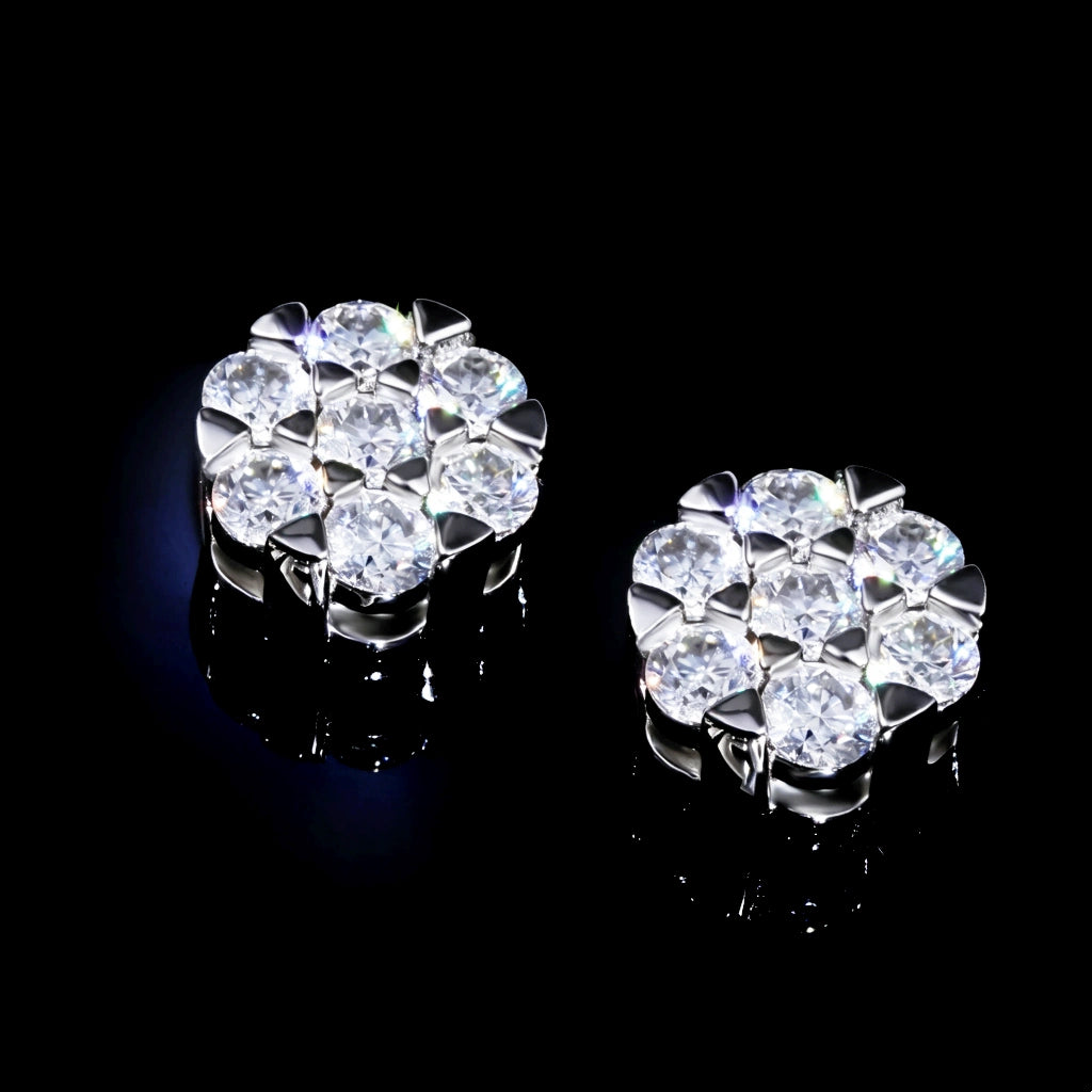 Iced Out S925 Sterling Silver Round 7 Stone Flower Cluster VVS Moissanite Stud Earrings Hip Hop Jewelry For Men RDRIP JEWELRY
