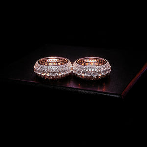 Micro‑Pave CZ Iced Out Wide Eternity Ring top side view studio shot, two full micro pave rings with hand‑set flawless VVS simulated diamonds, 10mm wide copper base 18K white gold plated icy hip hop bling jewelry for men and women RDRIP JEWELRY
