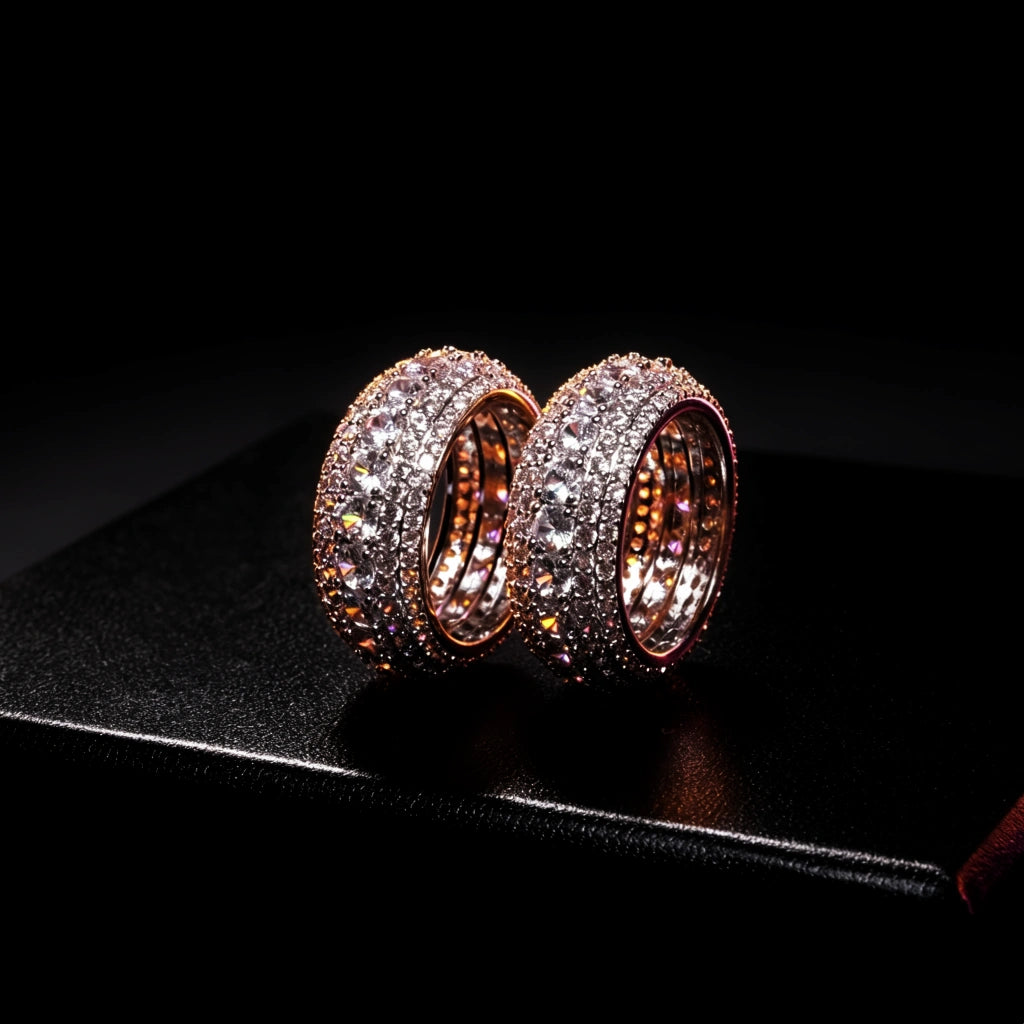 Micro‑Pave CZ Iced Out Wide Eternity Ring two stacked hip hop rings shot, full micro pave flawless VVS simulated diamonds 10mm wide copper 18K white gold plated bling icy men women jewelry RDRIP JEWELRY
