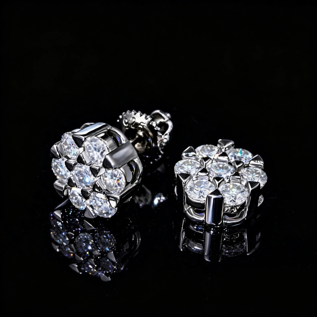 Iced Out S925 Sterling Silver Round Flower Cluster VVS Moissanite Stud Earrings 7 Stone Cluster Screw Back Studs For Men RDRIP JEWELRY
