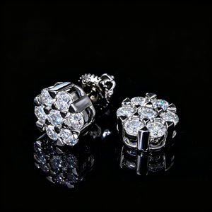 Iced Out S925 Sterling Silver Round Flower Cluster VVS Moissanite Stud Earrings 7 Stone Cluster Screw Back Studs For Men RDRIP JEWELRY
