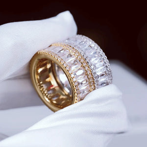 Wide men hip hop wide baguette eternity ring double sided micro pave 8mm band with flawless VVS simulated diamonds hand set icy bling statement jewelry for men RDRIP JEWELRY
