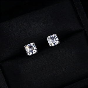 Sparkling Asscher Cut VVS Moissanite Solitaire Stud Earrings Presented in Black Luxury Jewelry Box, S925 Sterling Silver Unisex Iced Hip Hop Ear Jewelry RDRIP JEWELRY
